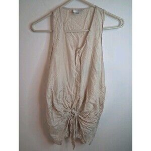 Adolfo 100% Silk Sleeveless Top M Beige Tie Waist Summer Vacation Coastal Boho